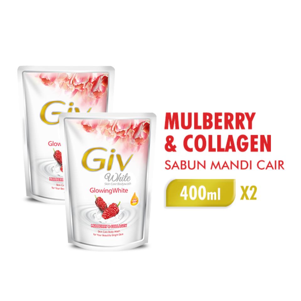 GIV White Sabun Mandi Cair Mulberry Pouch 400ml x2