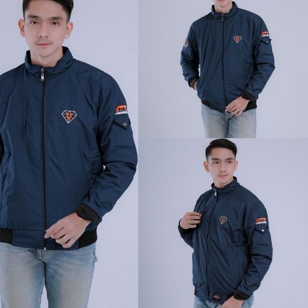 Bomber Jaket Pria Parasut Jaket Motor Pria Touring Jumbo Original - diamond navy, M