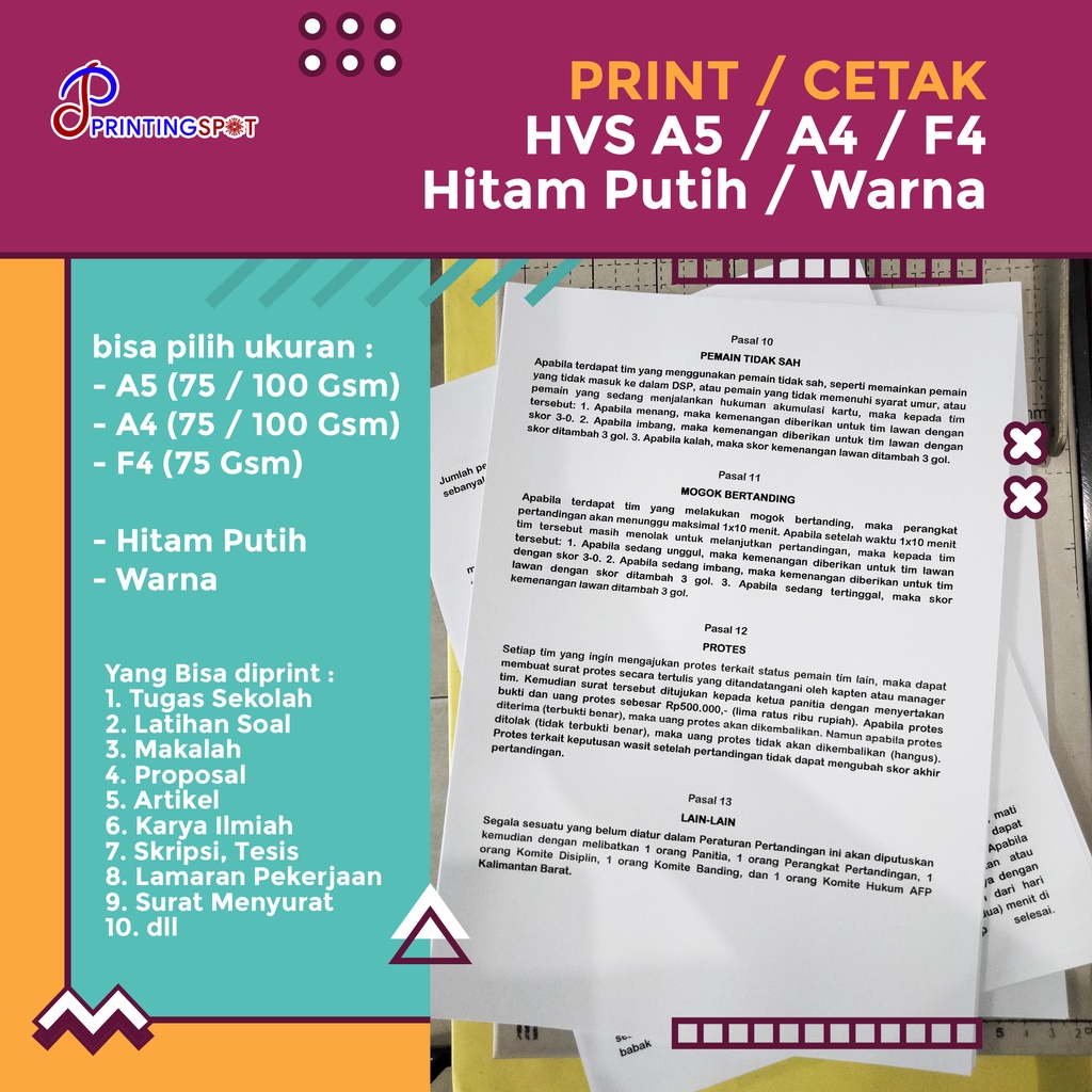 

Print A4 / F4 Lamaran Kerja Tugas Sekolah Skripsi Cetak Hitam Putih / Warna