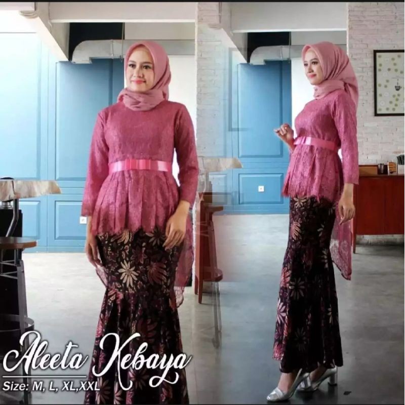 setelan kebaya modern wanita hijab modis style/kebaya remaja/setelan kebaya brokat ourora