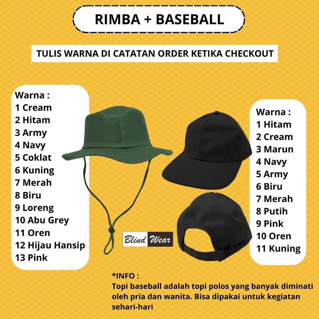 Paket Hemat Topi Rimba Dan Baseball Polos Premium Pria Wanita Laki Perempuan