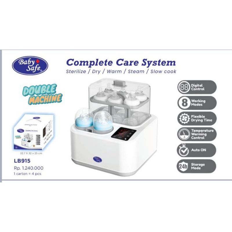 LB915 Baby Safe Complete Care System / Mesin Sterilizer Dry Slow Cooker Warmer Milk Steamer Kukus / Babysafe