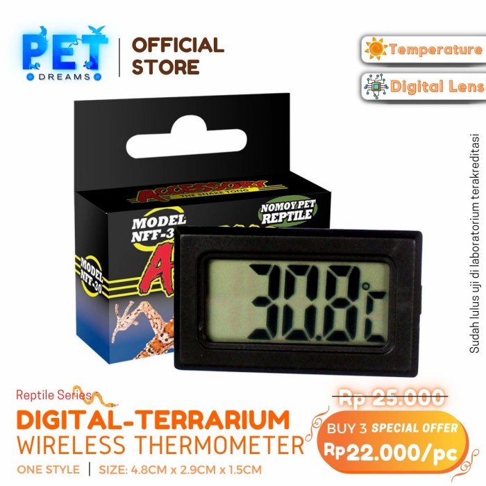 PROMO WIRELESS KANDANG DIGITAL THERMOMETER NOMOY REPTIL TORTO - NFF30