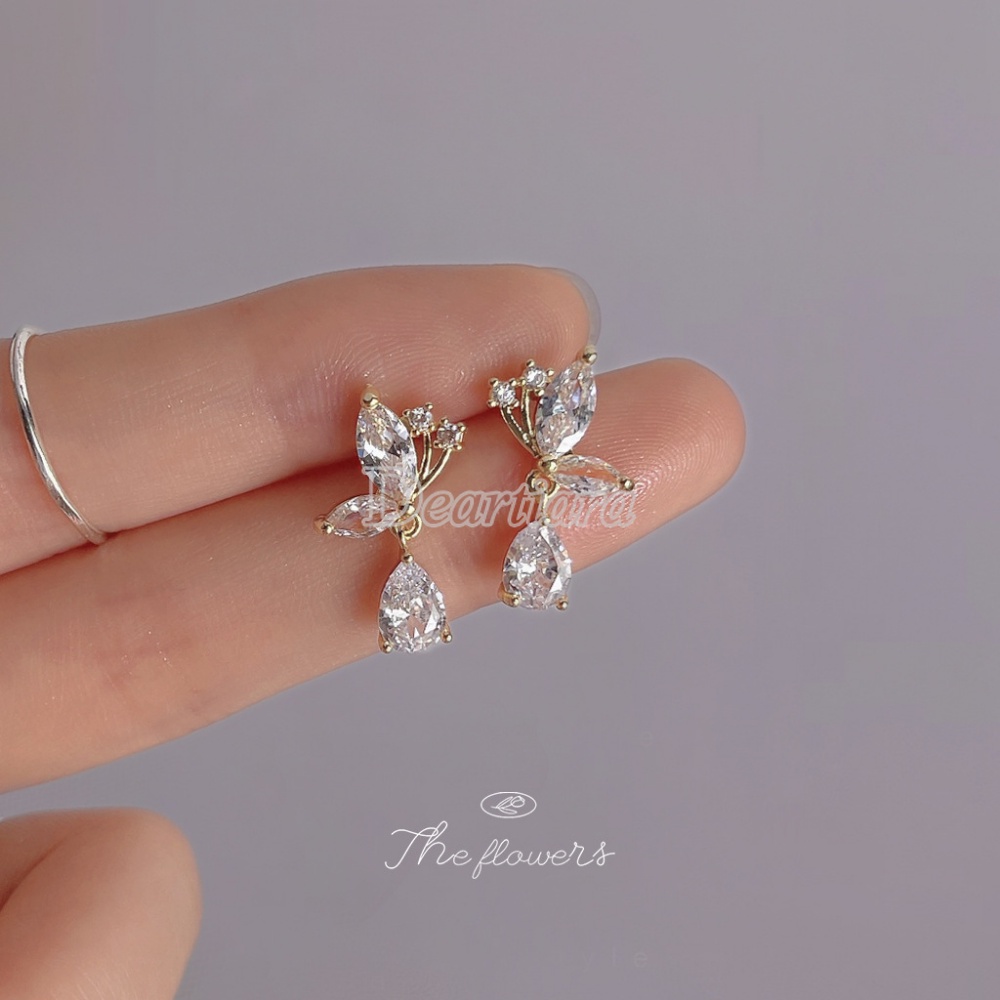 Set Anting Tusuk Silver Desain Kupukupu Hias Zircon Untuk Wanita Butterfly