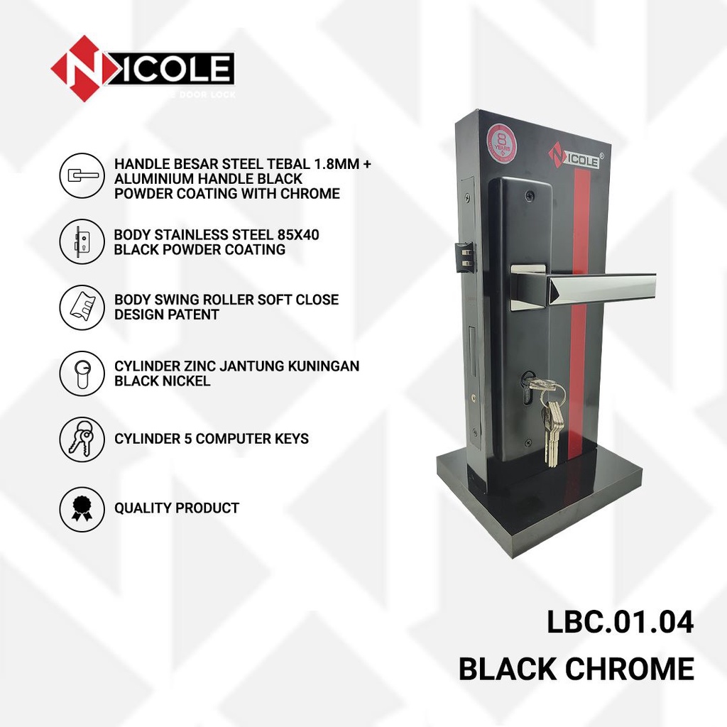 Gagang Pintu Set Kayu Hitam / Handle Black Series Set Black Chrome