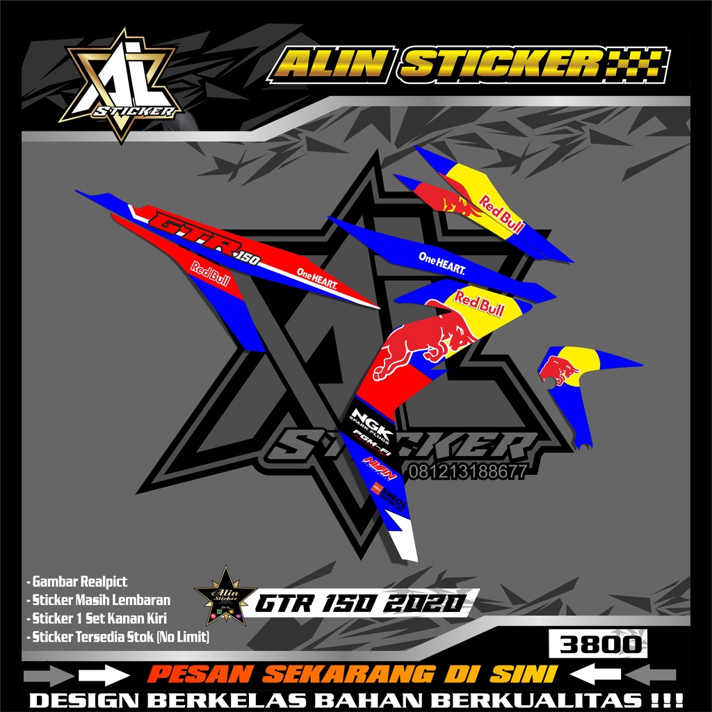 3800 STICKER NEW VARIASI MOTOR HONDA GTR 150 2020 LIST RED BULL semi full