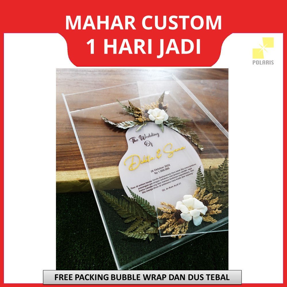 MAHAR PERNIKAHAN CUSTOM KILAT BINGKAI AKRILIK 40x30 CM - MAHAR WEDDING HIASAN BUNGA KERING RUSTIC DRIED FLOWER ACRYLIC FRAME