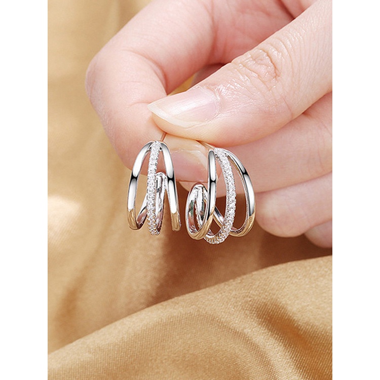 Fancyqube Anting Stud Bentuk Cakar Tiga Garis Warna Silver Serbaguna Untuk Wanita