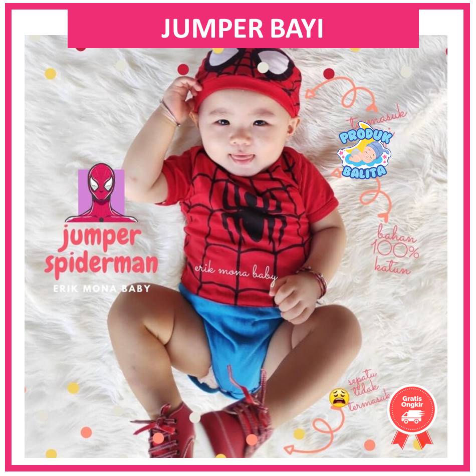 Baju Jumper Bayi Baby Kostum Karakter Spiderman Lucu Perempuan Laki Laki