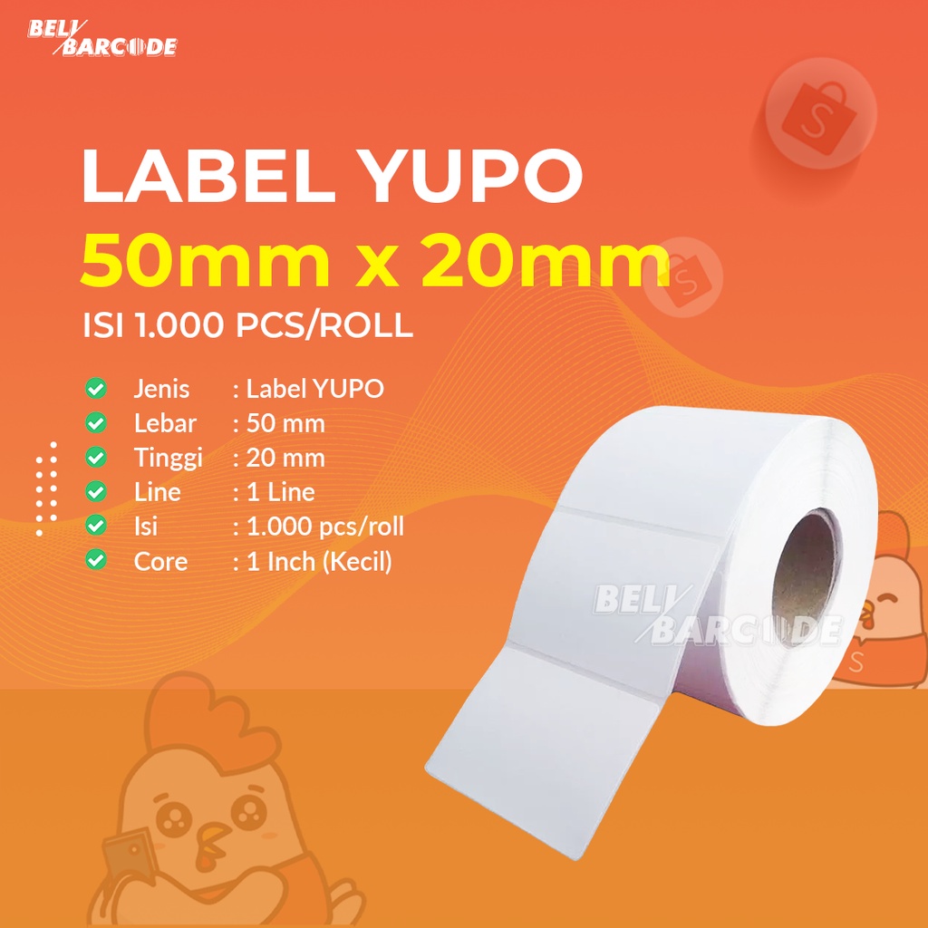 Label Barcode Yupo Ukuran 50x20 1 Line 1000Pcs 50 x 20