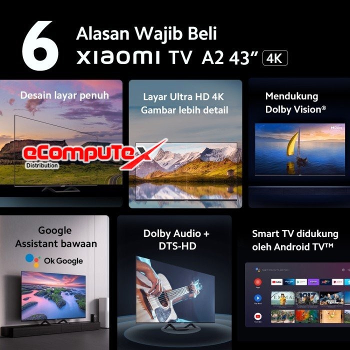 XIAOMI TV A2 43&quot; INCH UHD 4K / A 2 SMART TV ANDROID DOLBY VISION RESMI