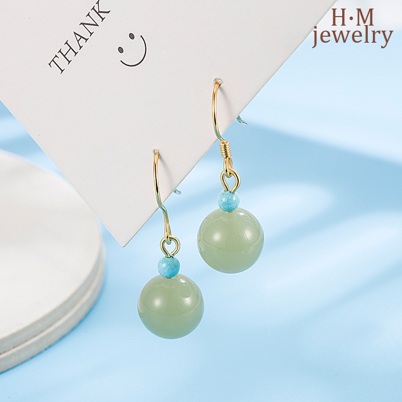 Anting Kait Gantung Temperament Desain Bunga Peach Hias Agate Merahpink Gaya Vintage Untuk Wanita