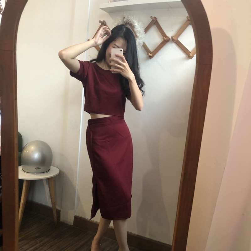 S-801 Setelan Atasan & Rok Span Slit