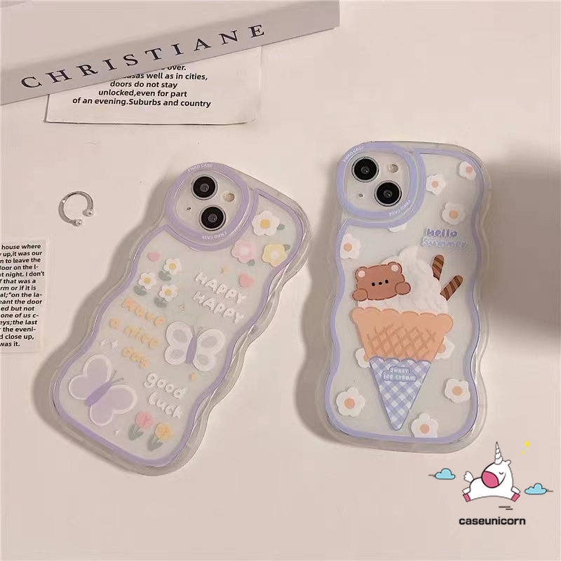 Casing Samsung A14 A04 A12 A04s A03 A50 A13 A04E A50s A52s A22 A32 A03s A23 A53 A21s A20 A51 A52 A33 A02s A30s M22 M12 A31 A11 Cute Butterfly Ice Cream Bear Lembut Bergelombang Penutup Tepi