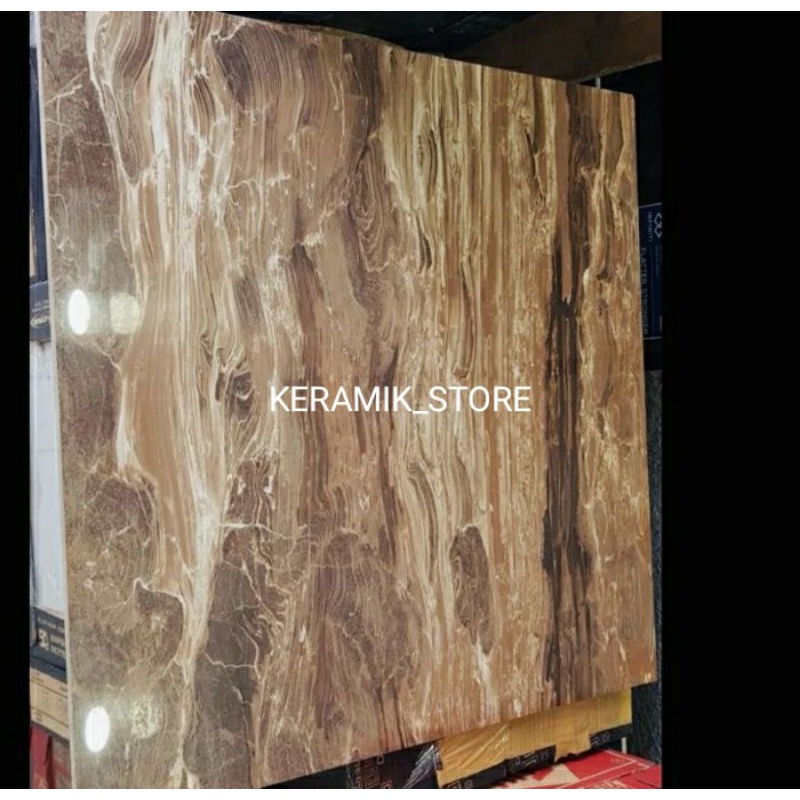 Granit 60x60 ekstrak kayu coklat Megacer kilap volcano series kw1