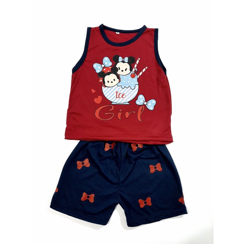 setelan SINGLET anak 1- 10 tahun perempuan celana pendek pakaian cewek motif ice girl grosir murah