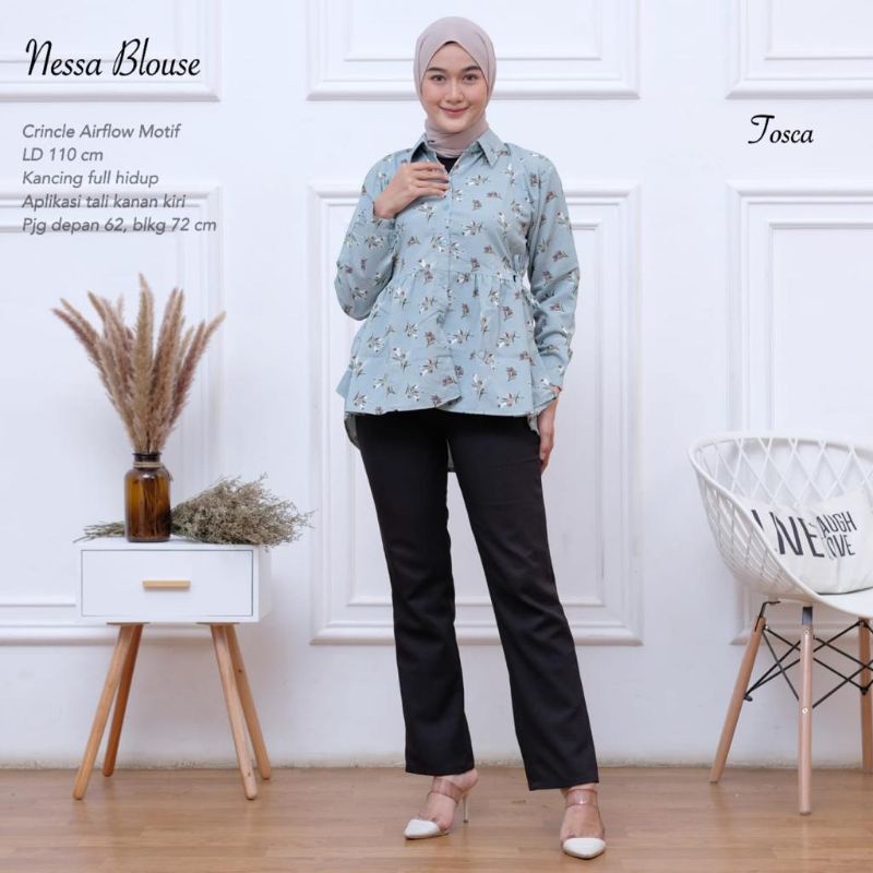 Blouse Crincle Motif Bunga Allsize  -NESSA BLOUSE //JF526