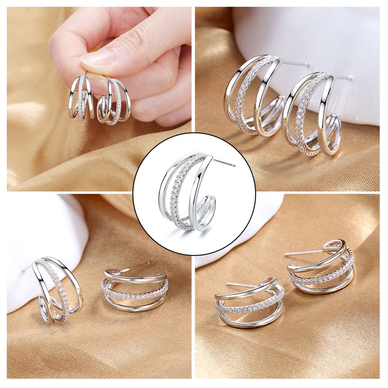 Fancyqube Anting Stud Bentuk Cakar Tiga Garis Warna Silver Serbaguna Untuk Wanita