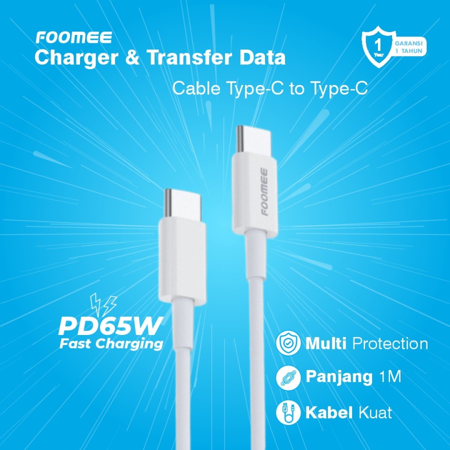 Kabel Data Type C to Type C FOOMEE FD103-C Kabel PD C to C 65W 100CM Fast Charger