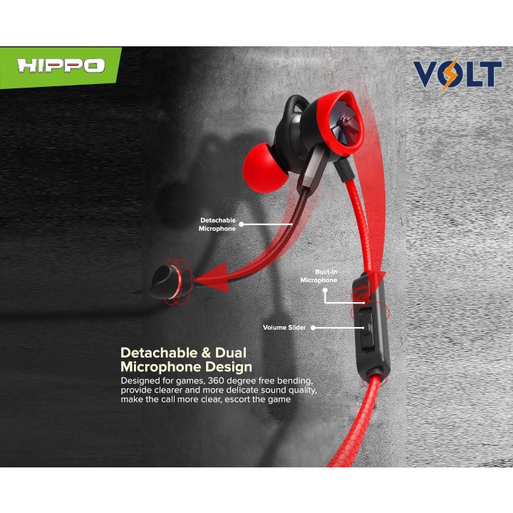 Hippo Headset Gaming Volt Super Bass Jack 3.5mm Wired Handsfree Android Original Earbuds Earphone