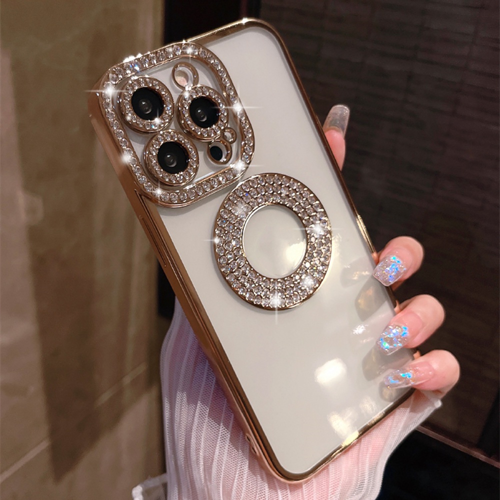 Casing Soft Case TPU Aksen Berlian Imitasi Untuk iPhone 11 12 13 14 Pro Max 14 Plus 14