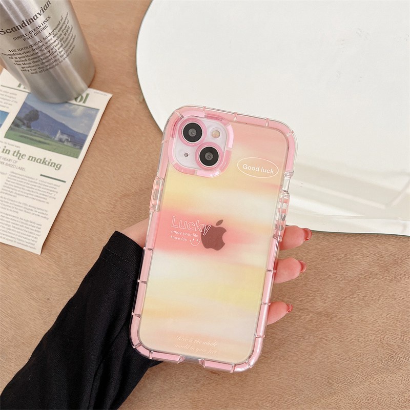 Bersinar Pada Malam Hari Bercahaya Soft Case untuk IPhone 14 Plus Xr Xs Max Ip Apple IPhone 11 12 13 14 Pro Max Wanita Lucu INS Cover Ungu Merah Muda Senyum Gradual Naungan Gadis Hadiah