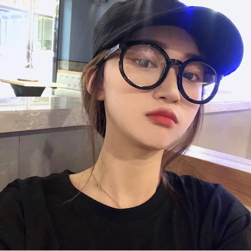 Roselife Kacamata Hitam Frame Bulat Oversized Gaya Retro Korea Untuk Wanita