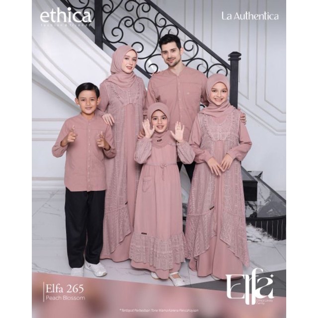 Sarimbit Family Premium Elfa 265 Peach Blossom by Ethica|Gamis Brukat|Gamis Oesta|Seragam Pernikahan