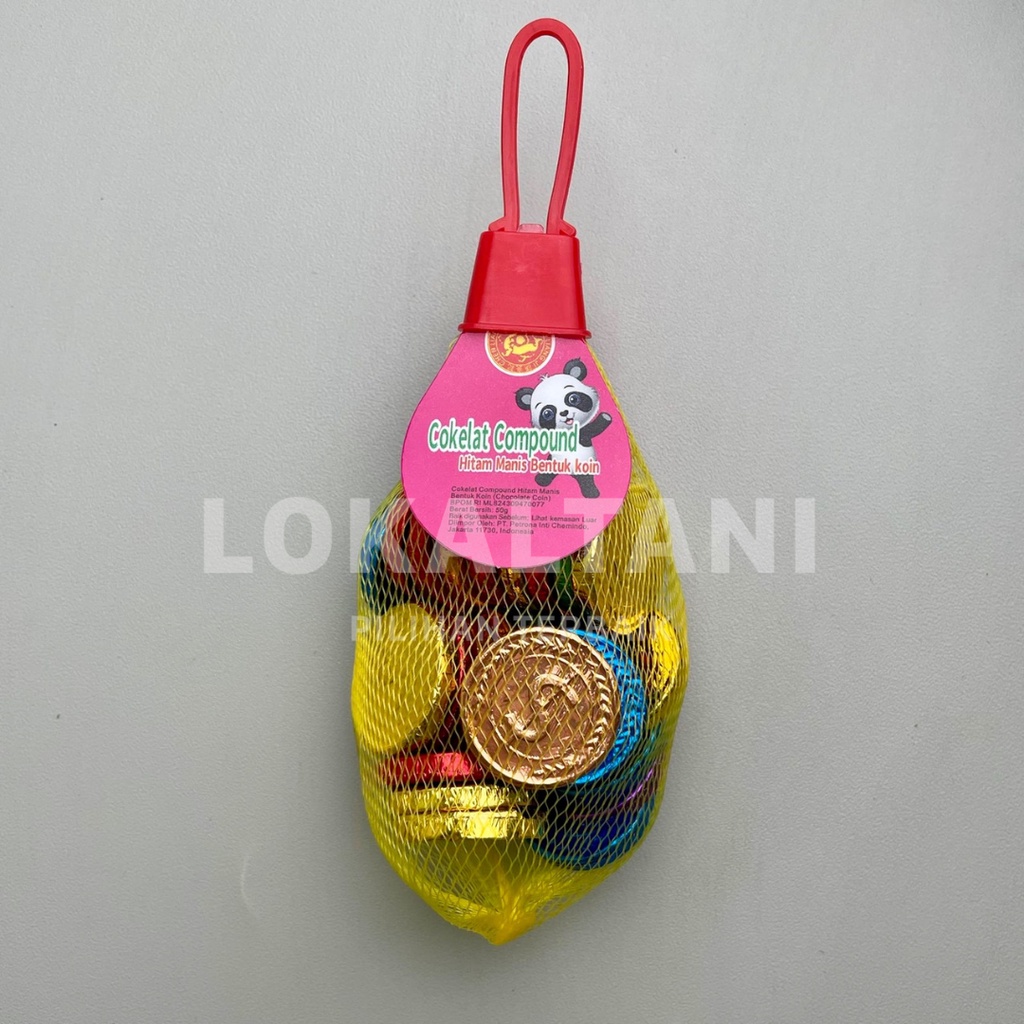 

Coklat Koin Emas Kemasan Jaring 50gr / Coklat Koin Warna Warni Jaring