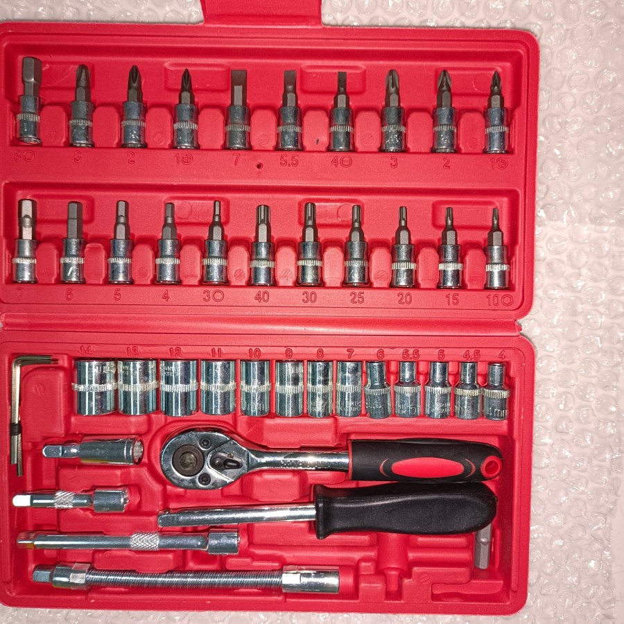 Kunci shock 46pcs set socket (1/4&quot;) full lengkap socket tool kit shcok