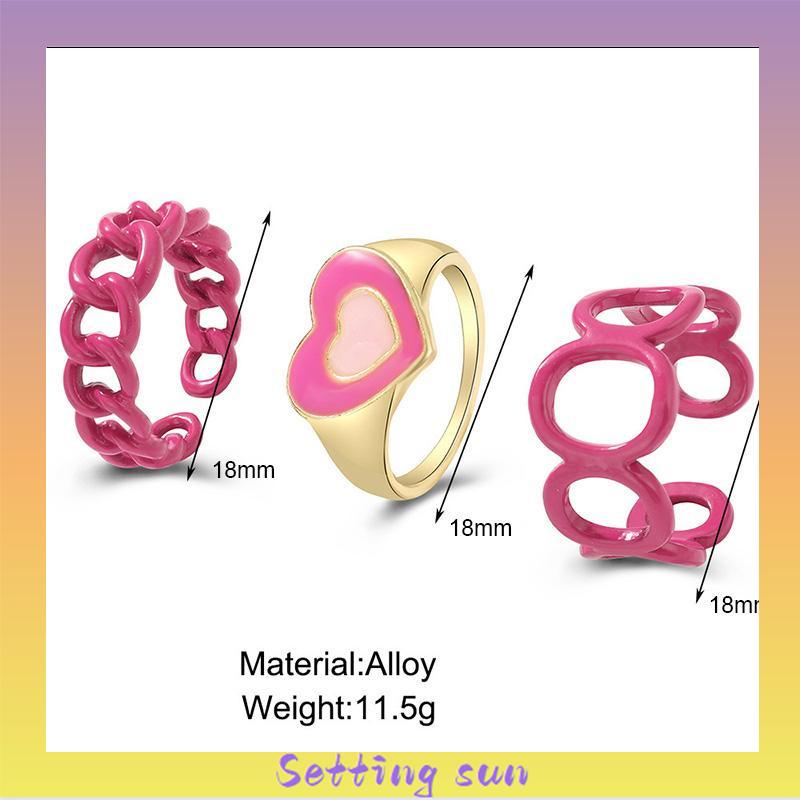 3PCS Heart Geometry Rings Cincin Geometri Jantung Cincin Mode Menetes Minyak yang Dapat Disesuaikan untuk Aksesoris Perhiasan Wanita TN