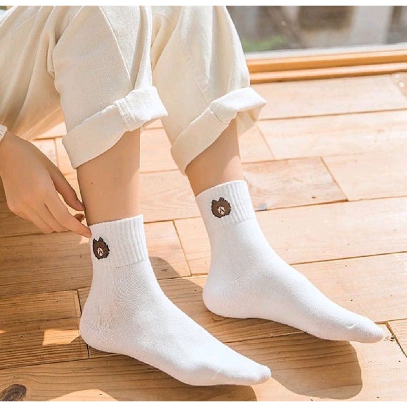 Kaos Kaki Motif Bear Kaos kaki Panjang Fashion Pria kaos kaki Unisex  Wanita Setinggi Betis import