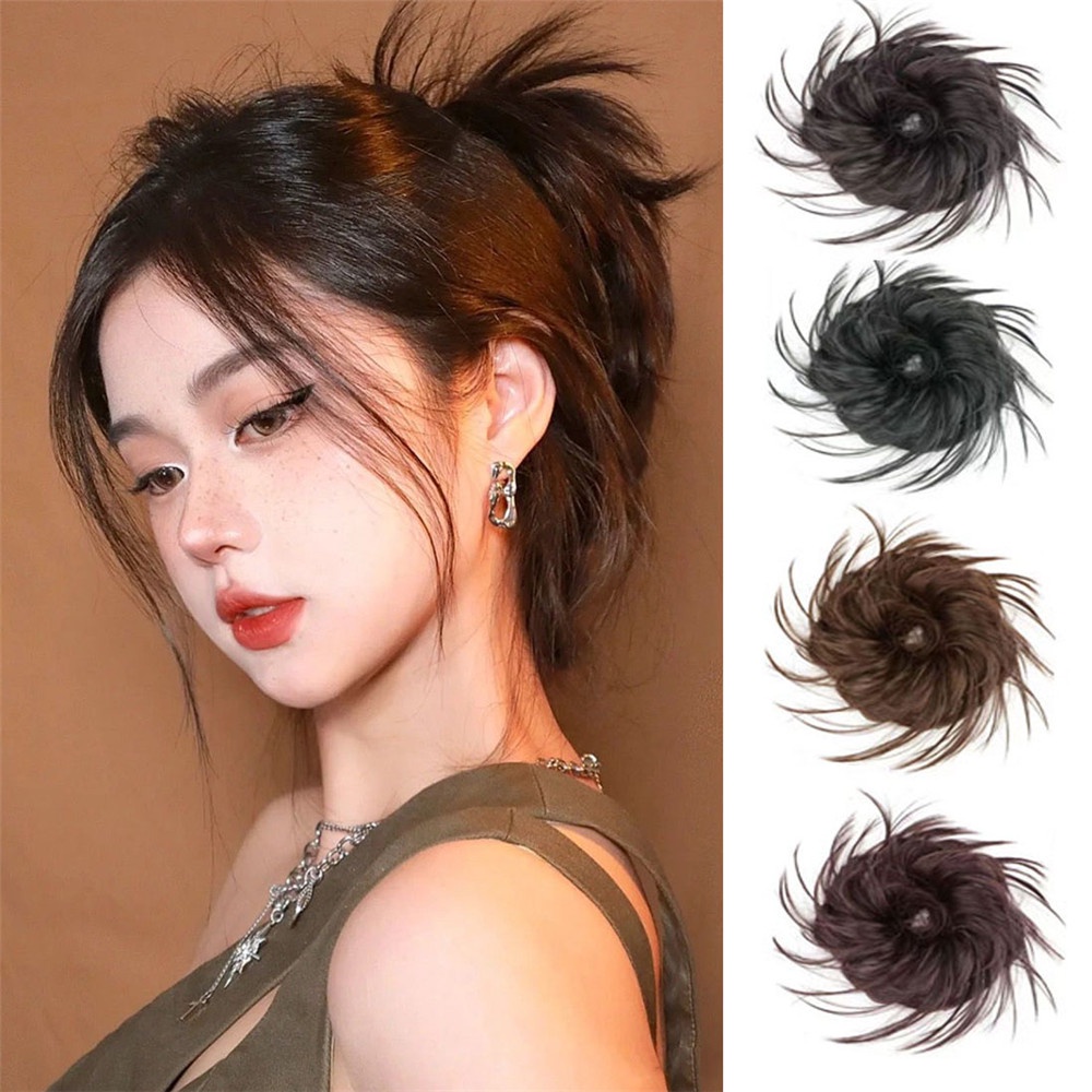 Y2k Ikat Rambut Wig Bun Fluffy Untuk Wanita