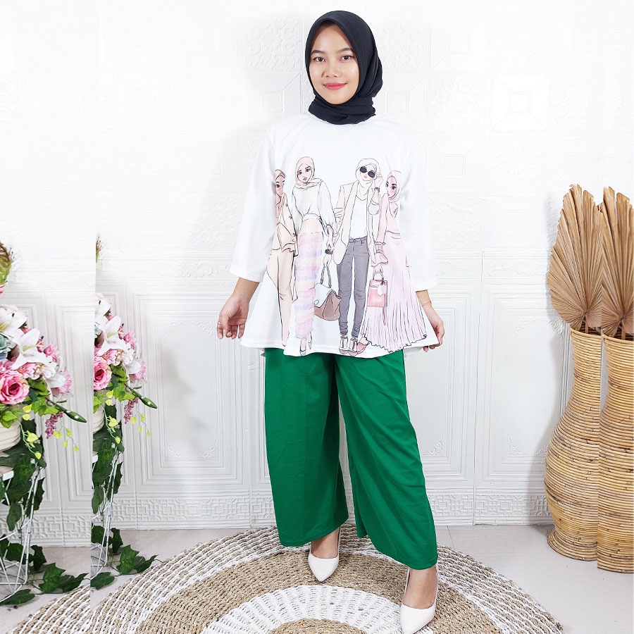 HASFI SET ATASAN TUNIK OVERSIZE DAN CELANA KULOT PANJANG WANITA BERHIJAB GL FASHION