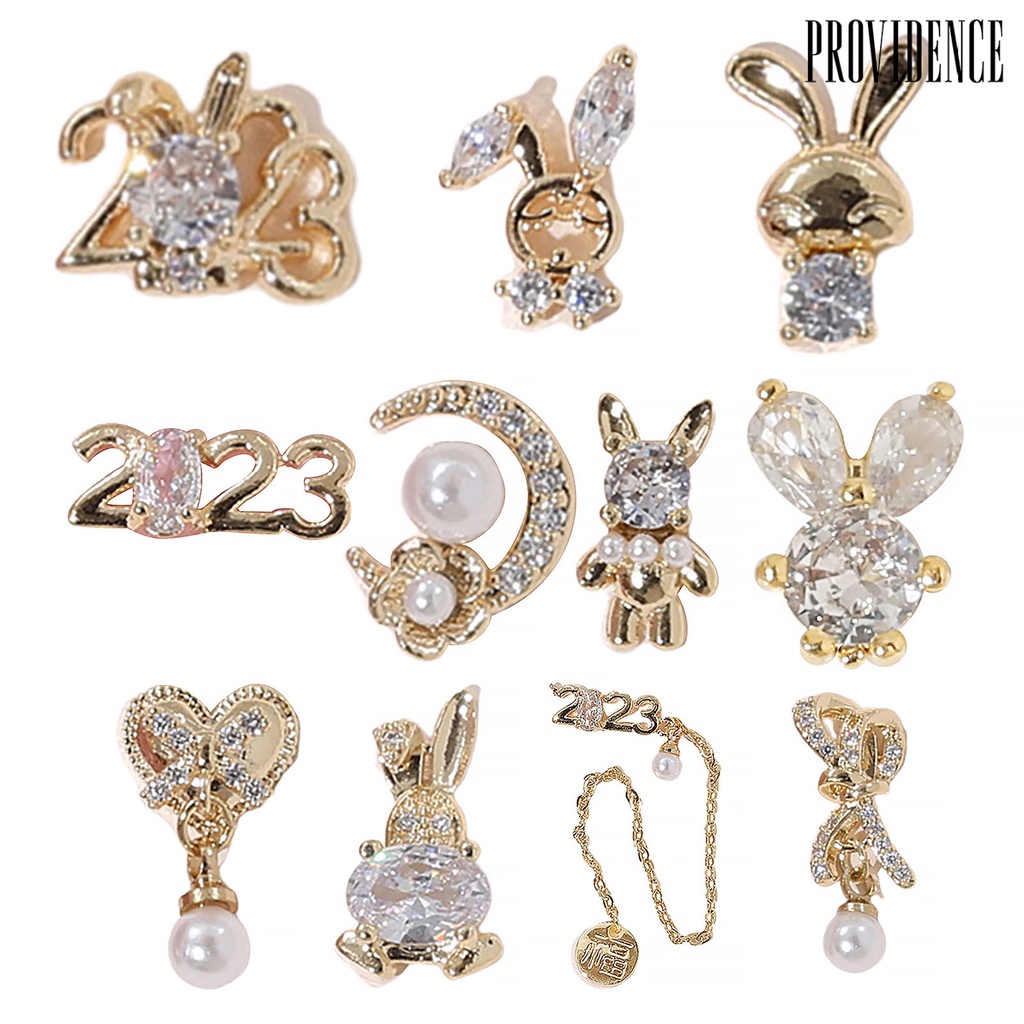 Providence 5Pcs / Set Hiasan Kuku Motif Kelinci + Pita + Zircon + Berlian Imitasi Untuk Aksesoris Wanita Charms