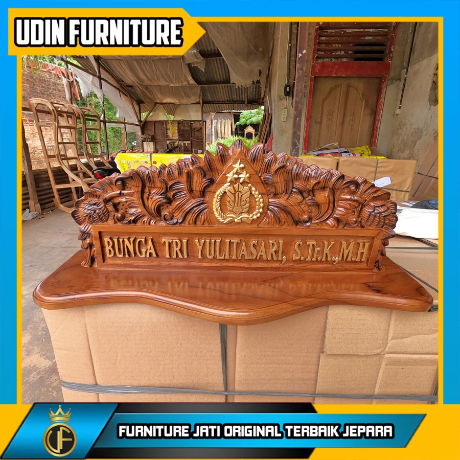 Papan Nama Meja Ukiran Jepara Kayu Jati