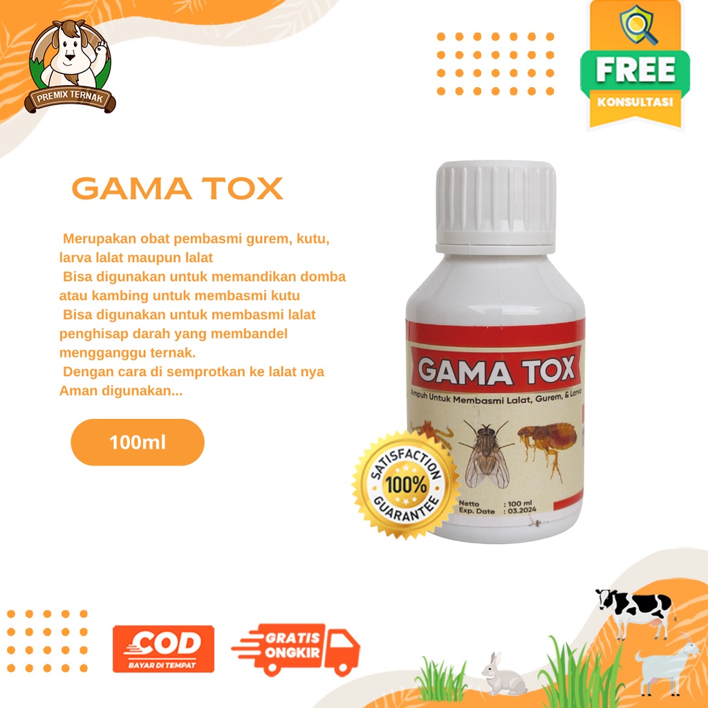 GAMA TOX 100ml - Pembasmi Larva Lalat Gurem Kutu Ampuh - Racun Lalat Obat Larva Gurem - Obat Kutu Kambing - Obat Kutu Ternak - Obat Lalat Spray - Anti Kutu Semprot