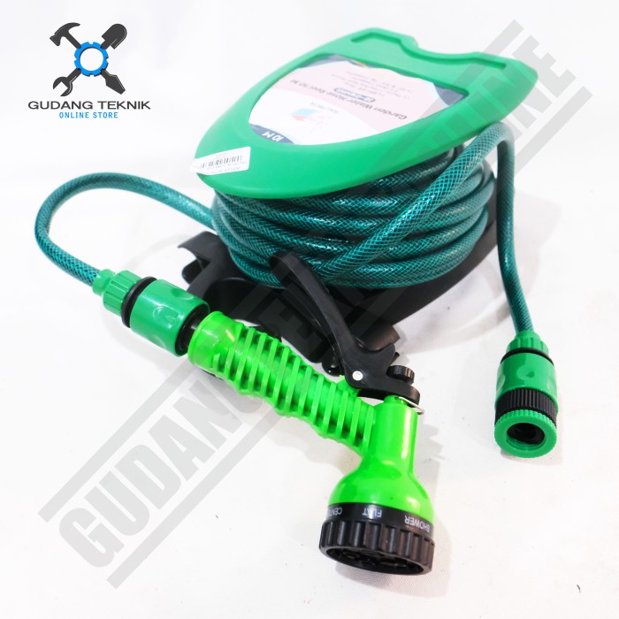 Semprotan Selang Air Gulungan Taman Set 10M SALTBOX / Garden Water Hose Reel Kepala Selang Semprot Air 10 Meter SALTBOX