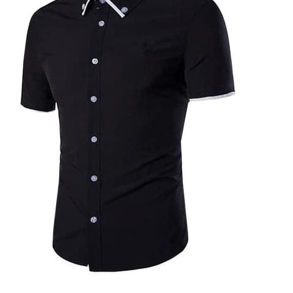 Kemeja Pria Lengan Pendek Foord Slim Fit | Putih Maroon Hitam Navy - Hitam, XS