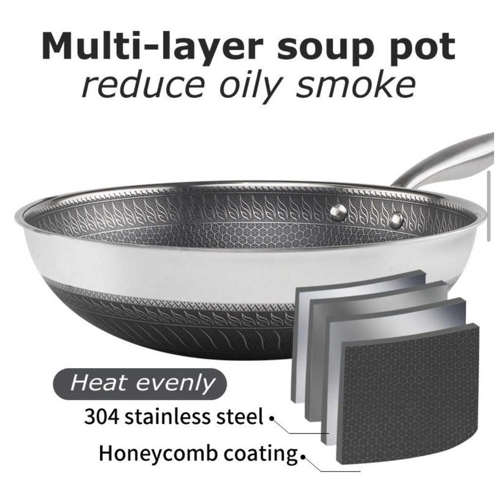 Fry Pan Stainless Honeycomb ukuran 30 / Wajan Stainless / Panci Honeycomb