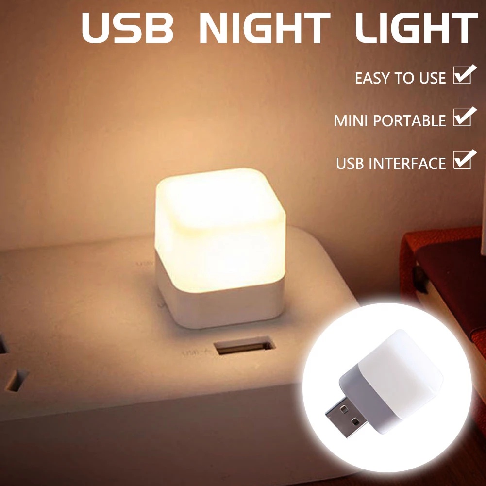 Lampu Colokan USB Lampu Tidur Hias Kamar Lampu Kotak Kecil Portabel