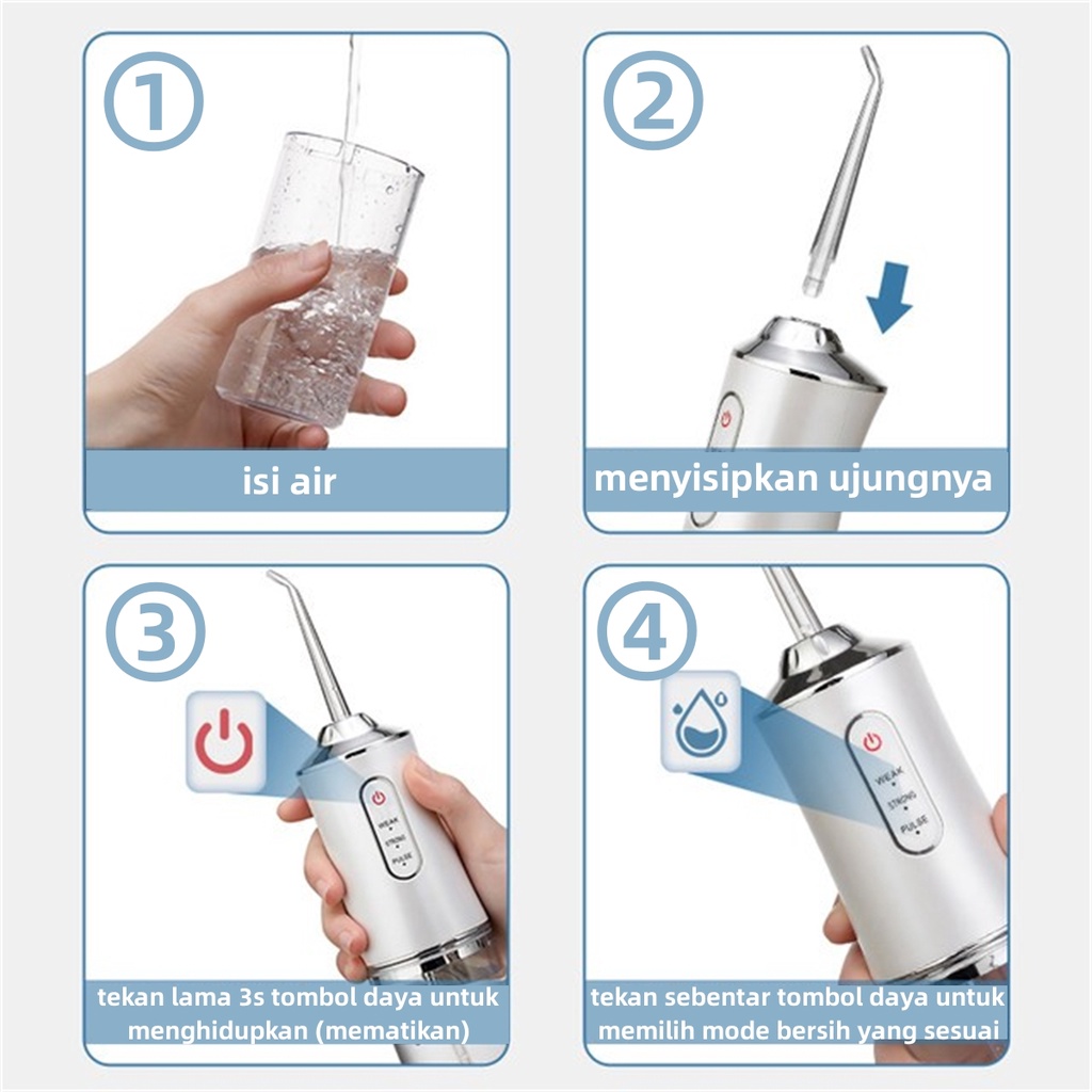 COD Portable Oral care Water Flosser 4 Heads 240ML Oral Irrigator USB Rechargeable 3Modes Water Flosser Cordless / Teeth Multifunctional Water Spray