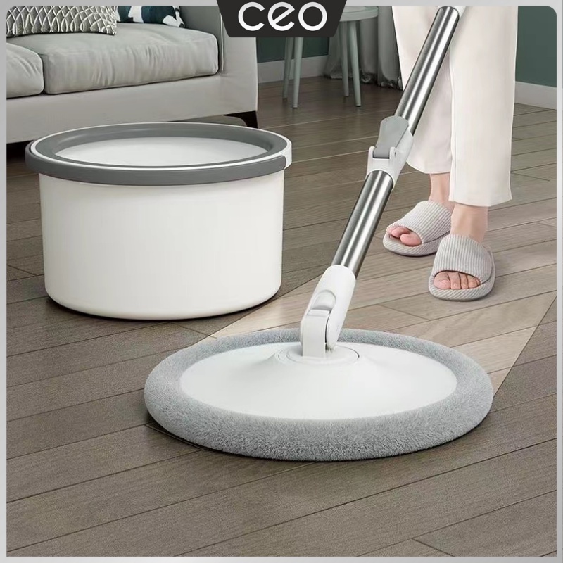 CEO White Round Microfiber Spin Mop Alat Pel berbentuk bulat bisa diputar praktis dan mudah digunakan