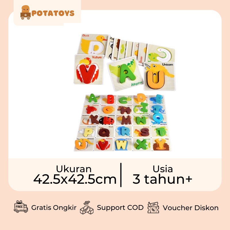 [ Potatoys ] Mainan Edukasi Anak Abjad Alphabet / British Wooden Puzzle / Mainan Mengenal Huruf Abjad