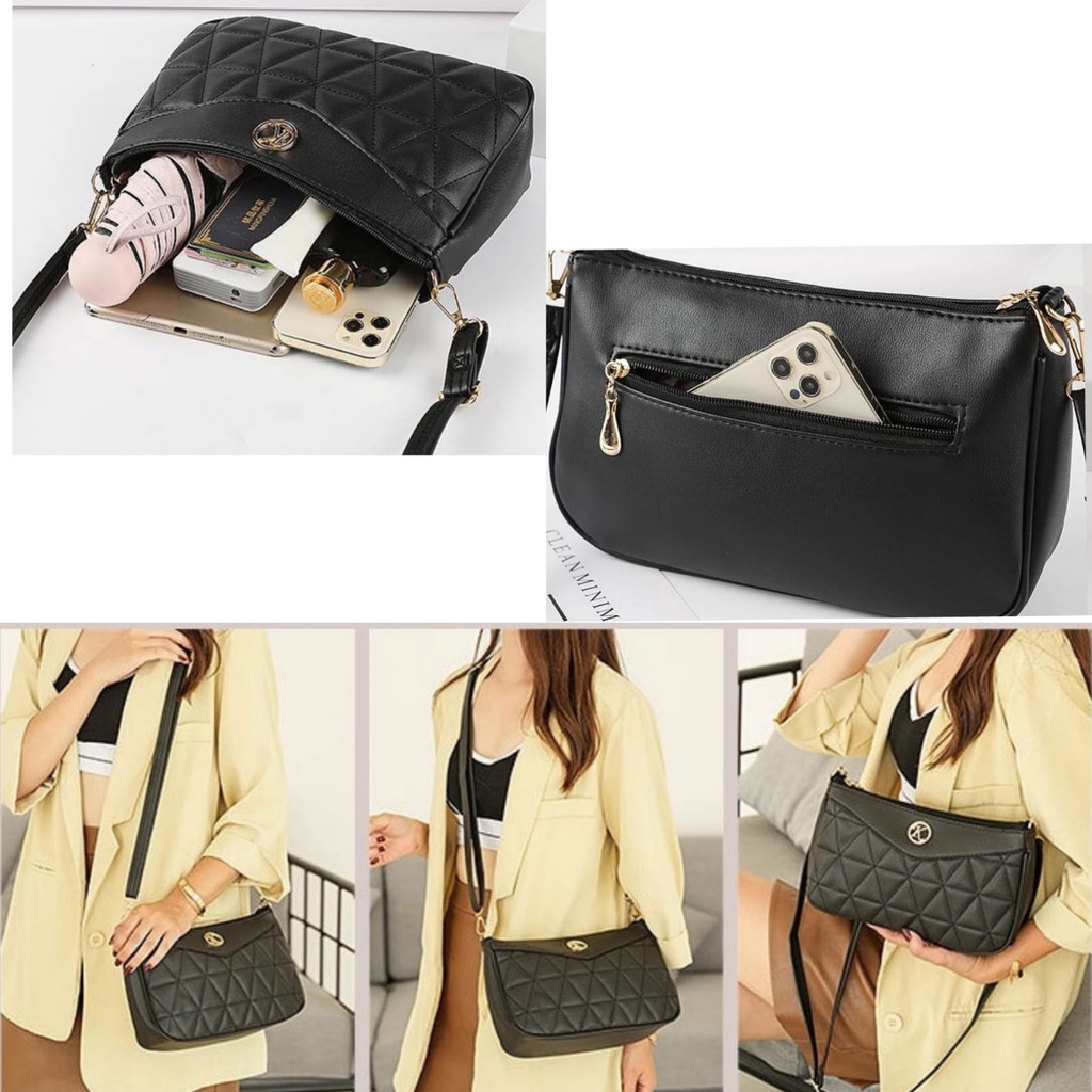 TAS SELEMPANG WANITA SLING BAG CHUKA KOREA KULIT HITAM TA711B5 IMPORT BAHU REMAJA CEWEK MURAH  PREMIUM SHOULDER BRANDED BATAM FASHIONSIMPLE CASUAL