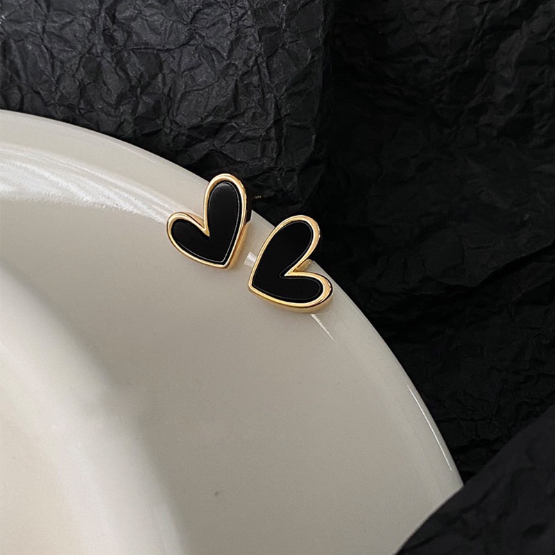 Anting Tusuk Gantung Desain Hati Warna Hitam Gaya Jepangkorea Selatansimple Untuk Wanita