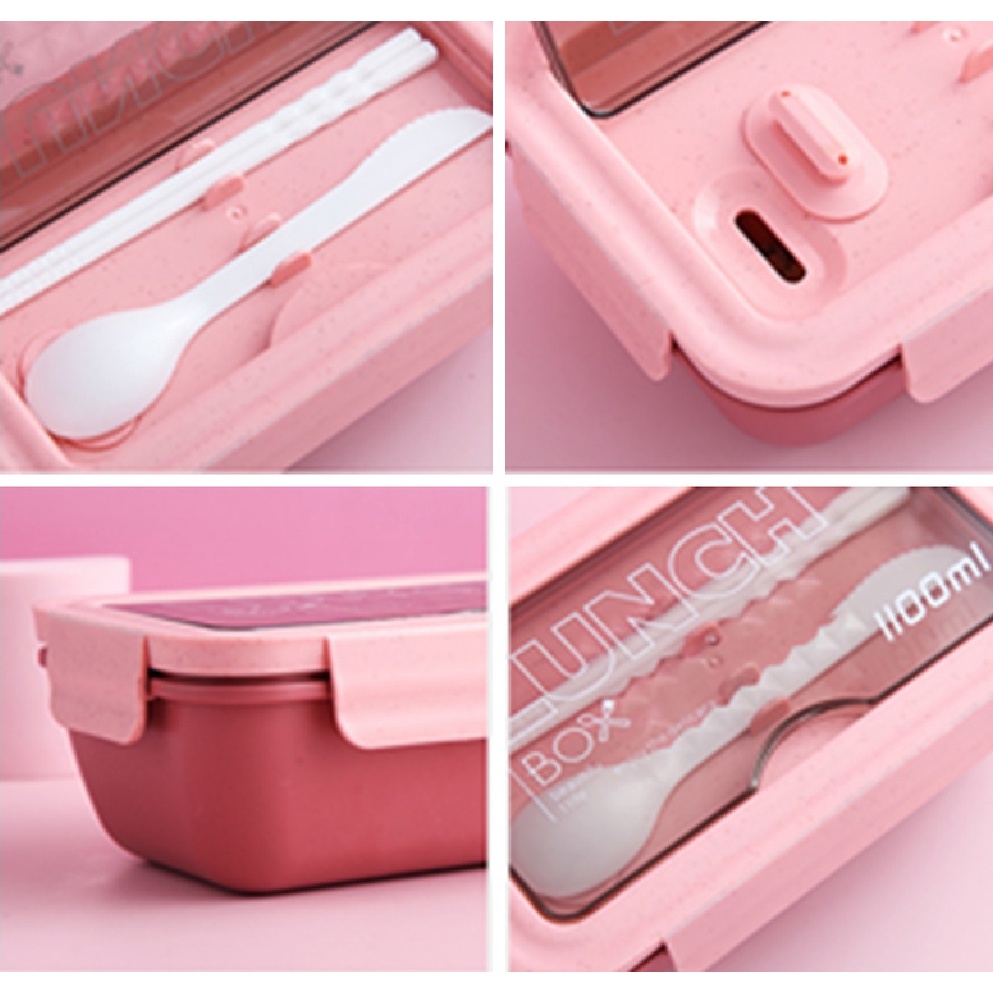Tempat Makan Lunch Box Set 2 Sekat Free Sendok Sumpit / Box Set Bento 1100