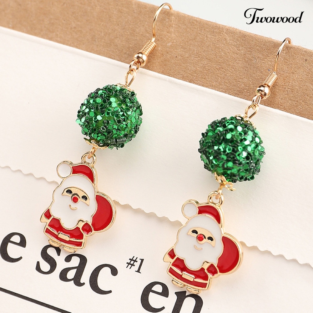 Anting Hook Bentuk Bola Bulu Santa Claus Snowflake Untuk Wanita