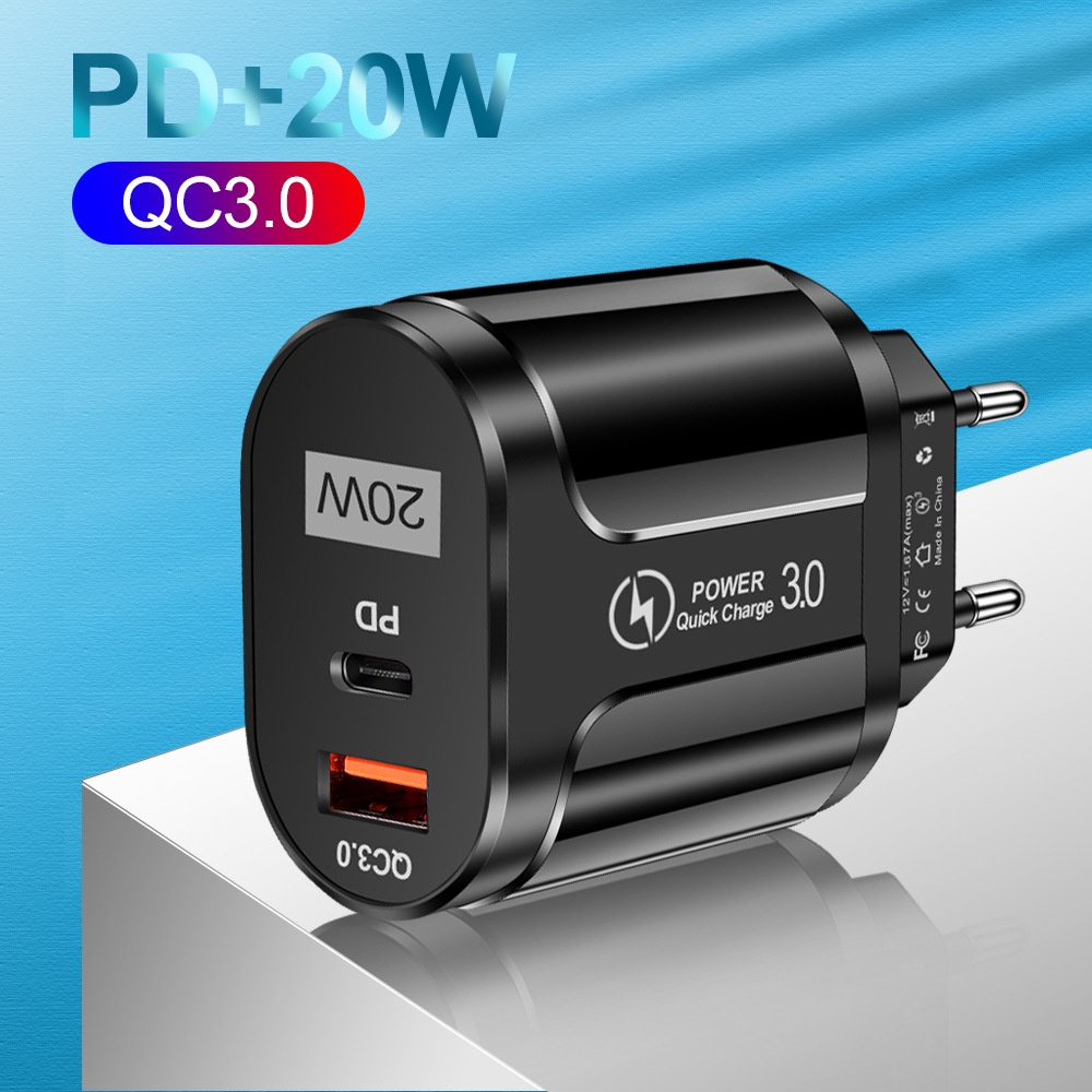 Adapter Charger Power QC3.0 + PD 5V / 9V / 12 USB Tipe C Fast Charging Untuk Android / Iphone