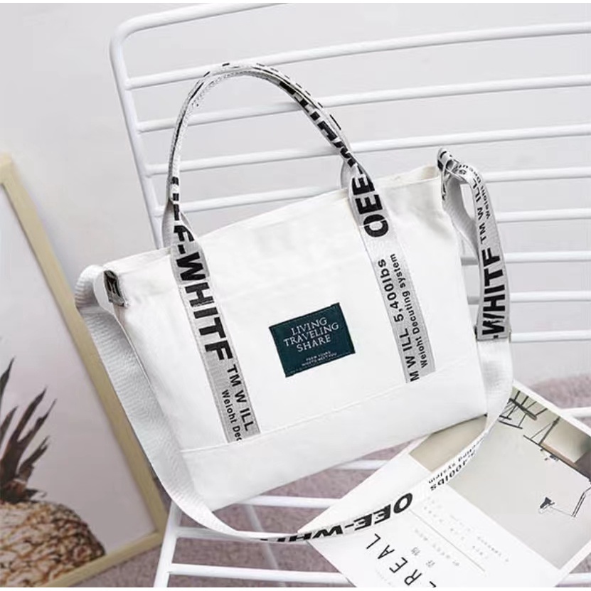 TOTE BAG KULIAH KOREA UNISEX PRIA DAN WANITA WHITE